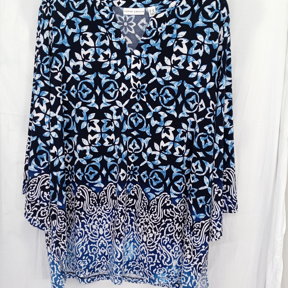 Susan Graver Blue and Black Floral Tunic